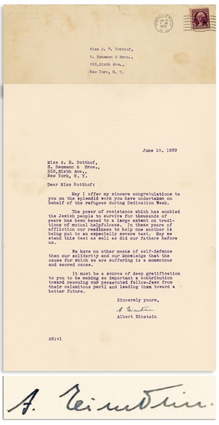 Albert Einstein Letter Signed During WWII -- ''The power of resistance which has enabled the Jewish people to survive...an especially severe test'' -- With PSA/DNA & Beckett COAs, Graded 10 by Beckett